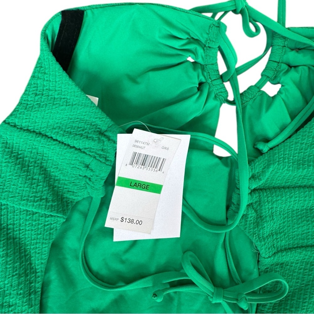 BECCA Pucker Up Candice Large Green Textured‎ Halter Cut Out One Piece Swimsuit - Picture 4 of 10